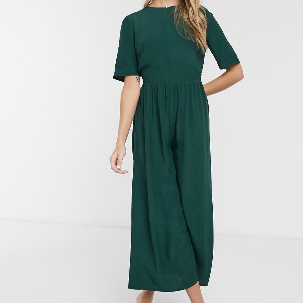 ASOS tea jumpsuit with button back forest green